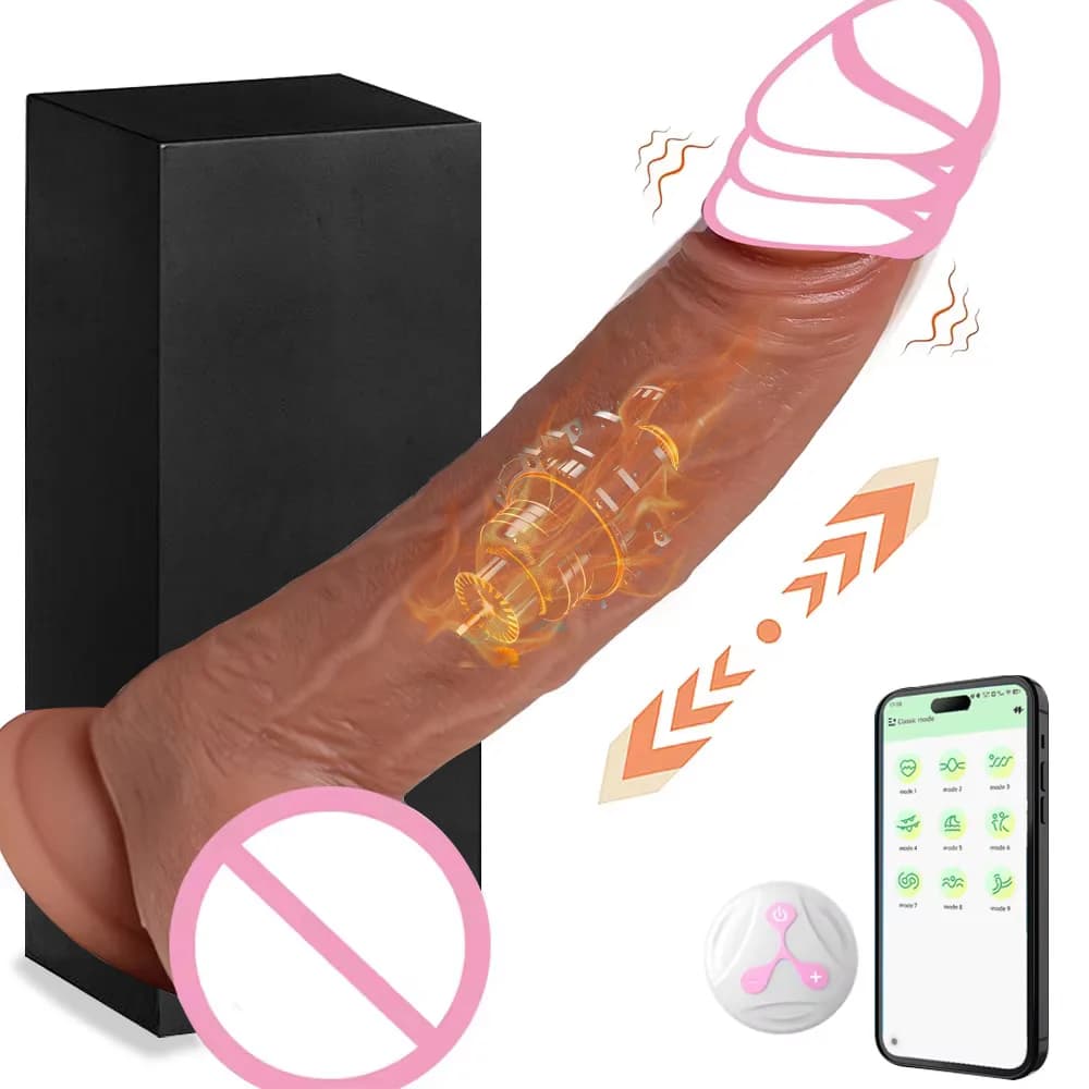 Vibratore telescopico Dildo Realistico Riscaldamento vaginale Vibratori del dildo Spinta il pene Spina anale Giocattoli del sesso per le donne Adulti