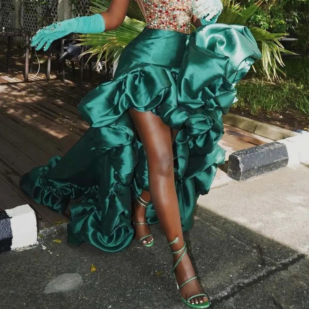Gonna lunga multistrato verde smeraldo lunga gonna lunga asimmetrica su misura stile cerniera gonne lunghe da festa formali da donna