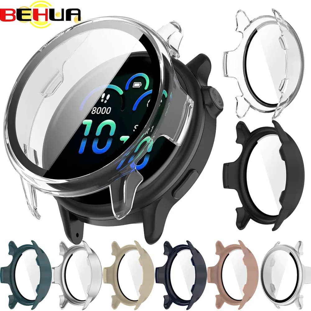 BEHUA Coverage Protector Case for Garmin Vivoactive 5/6 Active5 SmartWatch PC Cover Case With Tempered Glass Film Screen Frame