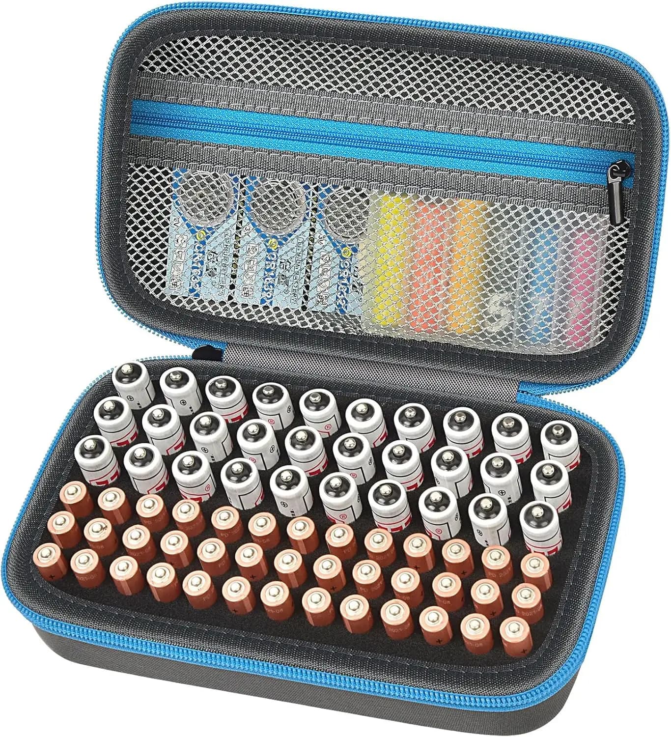 AA AAA C 9V Battery Holder - Compact Box for Home, Office and Travel, Blue