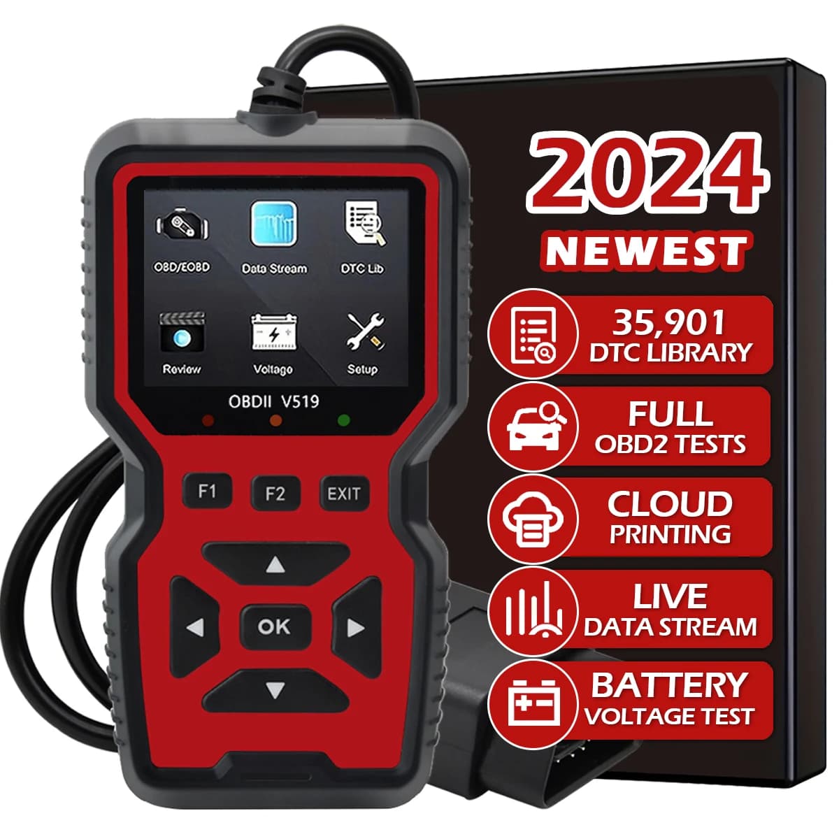 Lettore di codici per strumenti diagnostici per scanner OBD2 per auto, scanner per codici di guasto del motore per tester di tensione per auto, strumento diagnostico per tester di ricarica V519