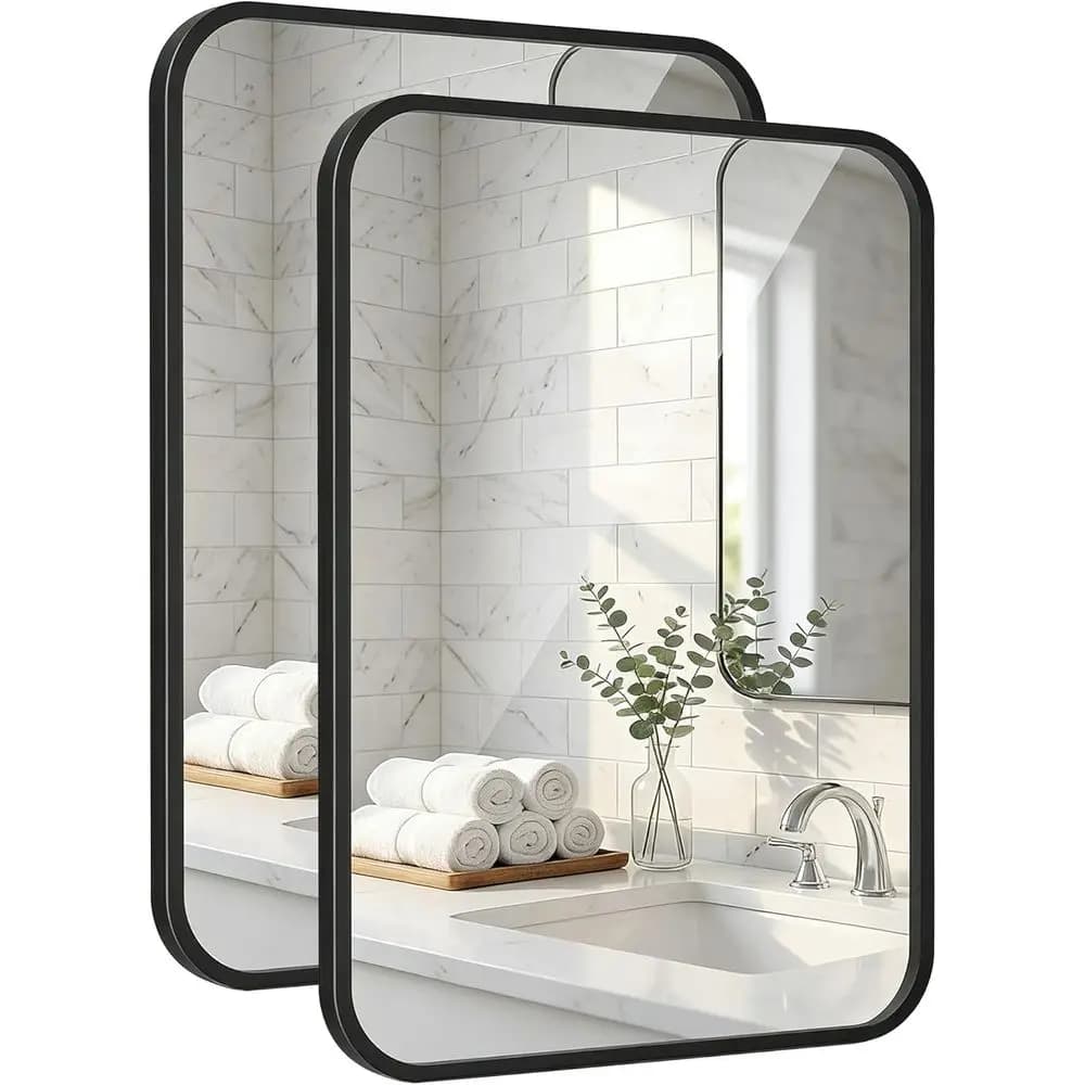 Set di 2 Specchi da Bagno Neri Opachi 24x36 Pollici | Specchio da parete in metallo Lush Mount Deep Set o da posizionare sopra il lavabo | Vetro HD anti-rottura, R