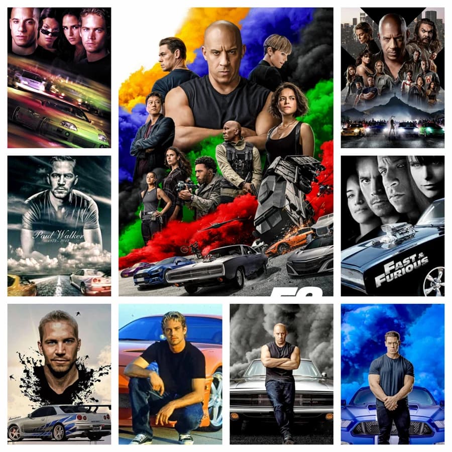 Film classico Veloce e furioso 10 diamanti strass pittura arte Paul Walker e auto trapano rotondo completo punto croce decorazioni per la casa