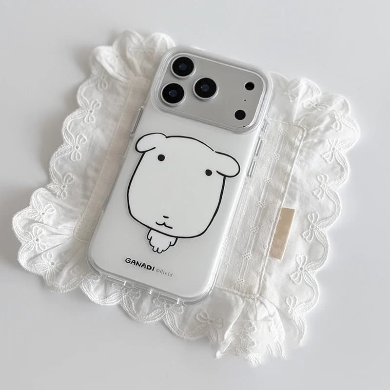 Lovely Line Korean Phone Case with White Puppy for iPhone 17 Air 16 Pro Max 15 14 Plus 13 12 11 Pro, Rear Shock Silicone Cover