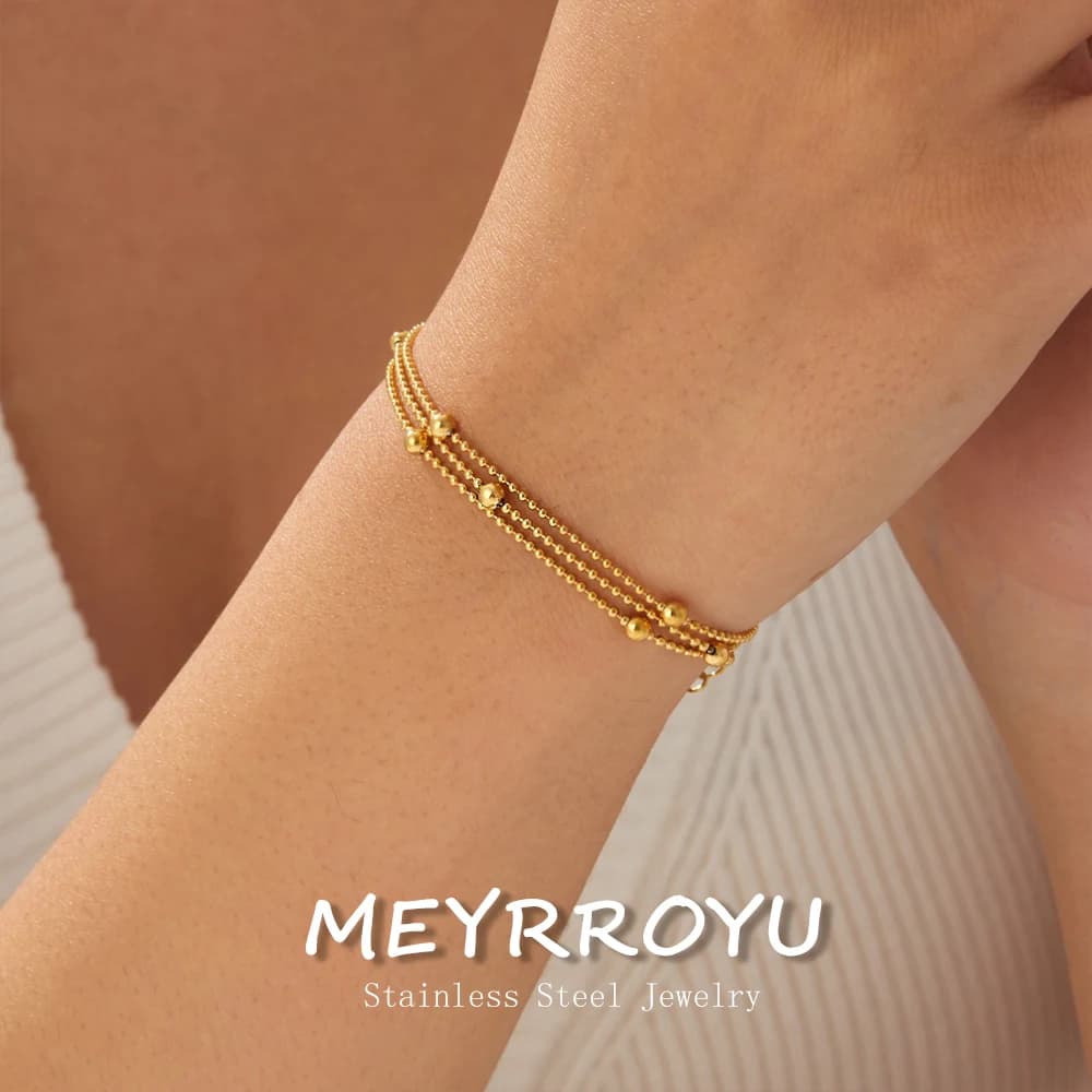 MEYRROYU 316L Stainless Steel Golden Elegant Small Bead Multi-layer Chain Non-fading Bracelet Lady Fashion Non-fading Jewelry
