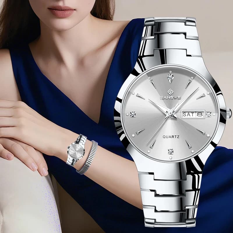 BANGWEI Elegante Orologio da Donna al Quarzo, Quadrante con Diamanti di Lusso, Data e Giorno Automatici, Casual Sportivo in Acciaio Inossidabile