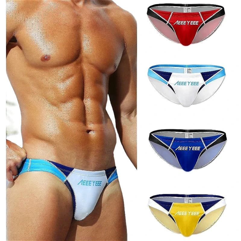 Sports Swim Briefs Mens Sexy Bikini Swimsuit Drawstring Quick-dry Men Pouch Underwear Beachwear Male Swimming Trunks Low-waist