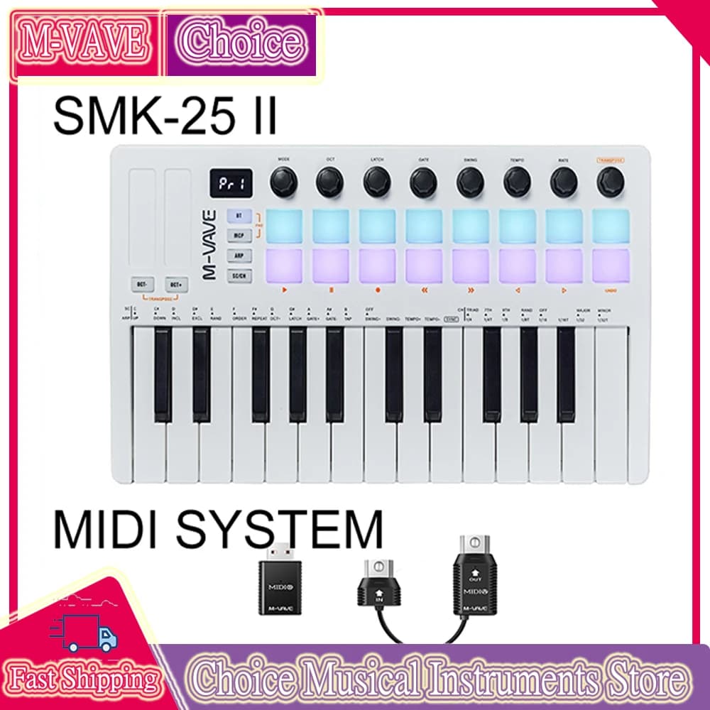 Controller MIDI SMK-25 II con Tastiera USB Mini a 25 Tasti, 16 Pad RGB, 8 Manopole per Produzione Musicale, con Software