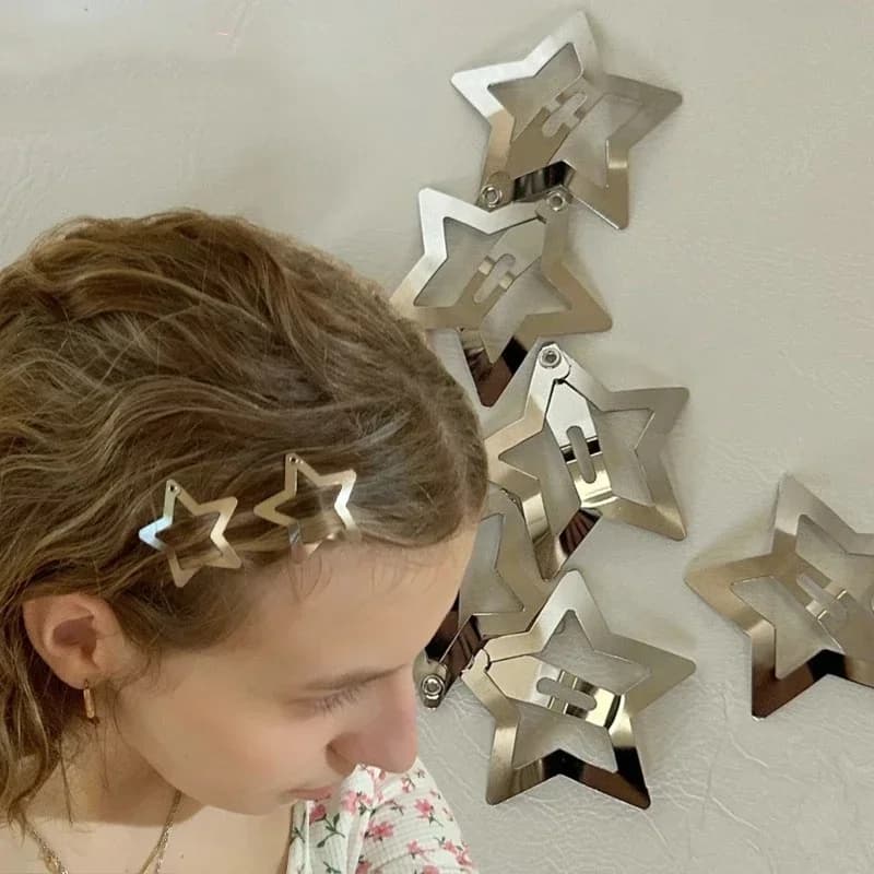 10/25/50/100/200pcs Silver Star Hair Clips for Girl Y2k Filigree Stella Metal Clips Forcine Barrettes Hair Accessories