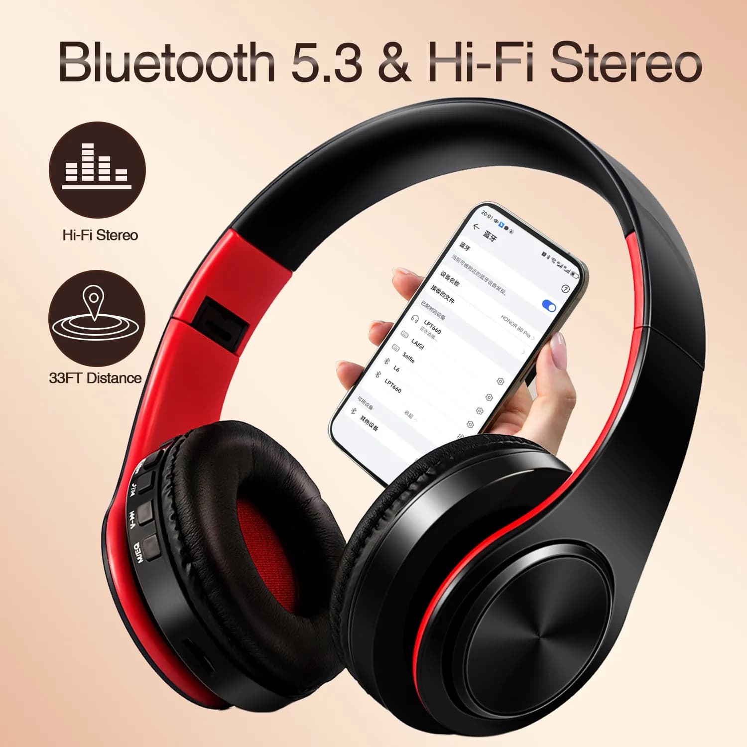 CATASSU Auricolare Cuffie Bluetooth Over Ear Cuffie stereo wireless Cuffie antirumore in morbida pelle Microfono incorporato per PC/telefoni cellulari/TV