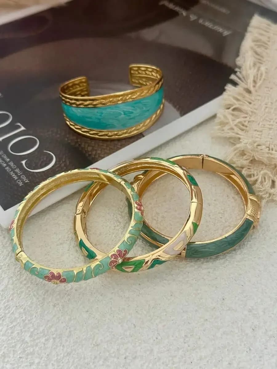 Set di Bracciali Smaltati Stile Francese, Bracciale Largo a Polsino, Accessorio di Moda Versatile