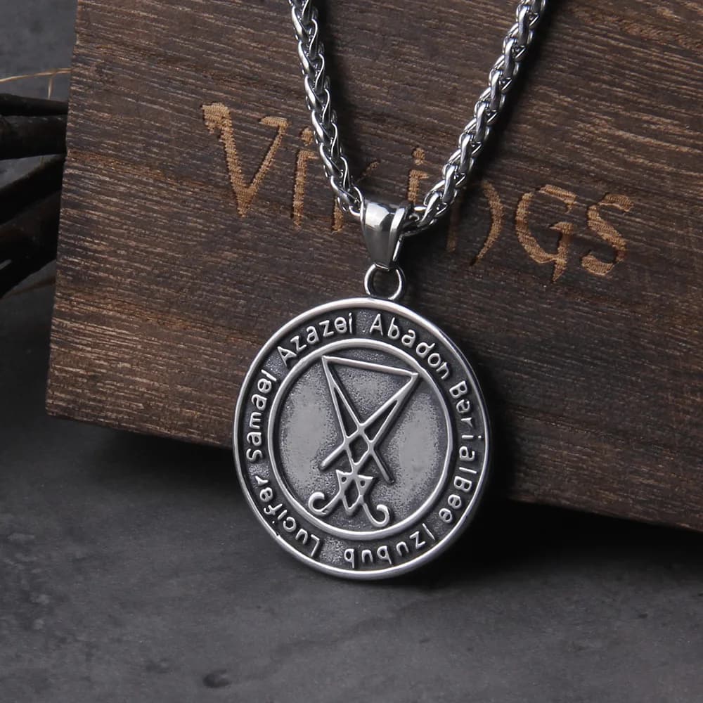 Grande talismano Baphomet ciondolo collana in acciaio inossidabile per uomo/donna capra PIN Jewerly Satanic PIN Lucifer Patch collier homme