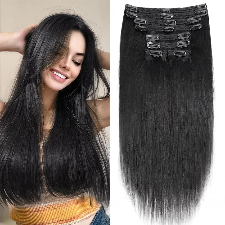 8 Pezzi di Extension a Clip in Capelli Umani 100% Veri, Extension Naturali a Clip, Ciocche di Capelli Lisci 14-26 Pollici, Capelli Remy