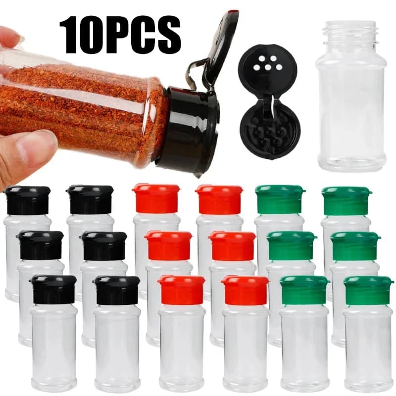 Set di 10 shaker per sale e pepe da cucina, bottiglie vuote in plastica per la conservazione delle spezie, dimensioni 60/100 ml, per la cucina domestica