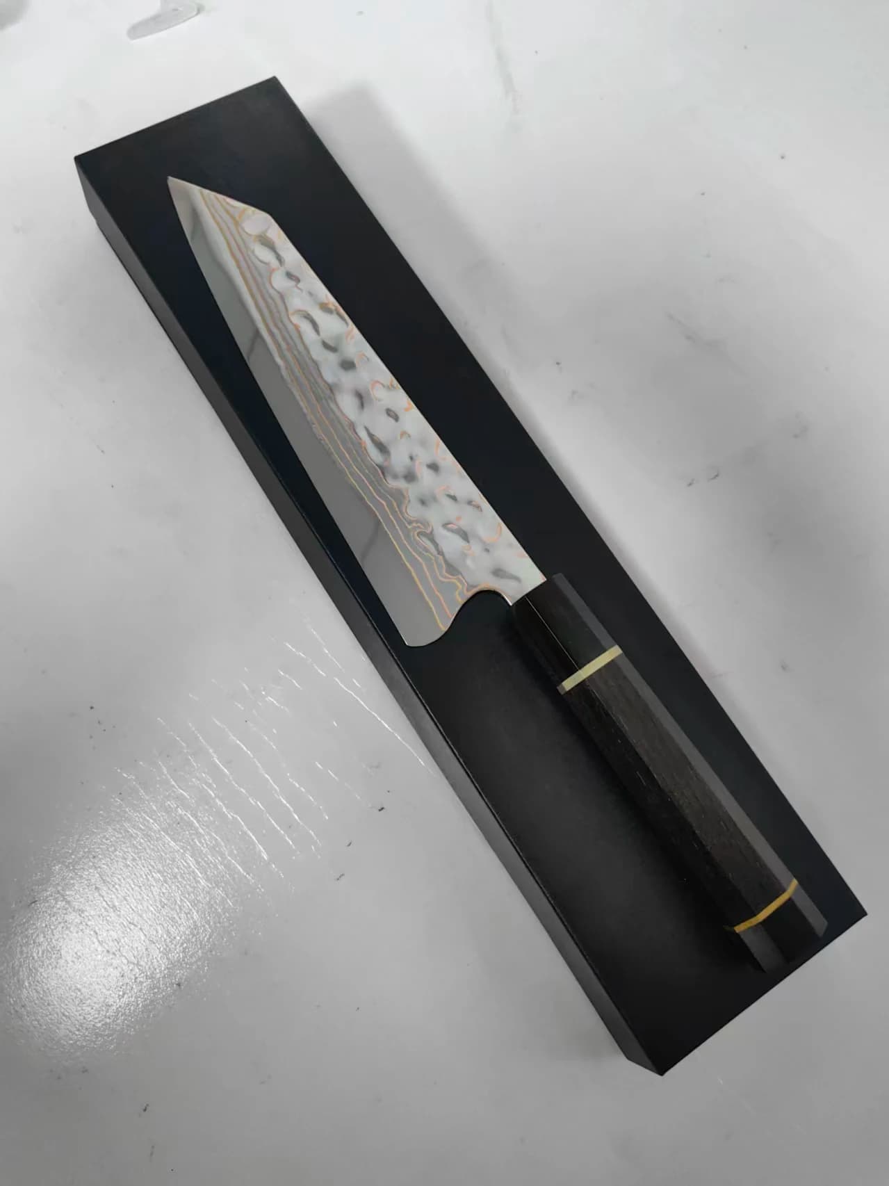 8.3 Inch Kiritsuke Knife Tricolour Copper Damasus Steel Cleaver Slicing Handmade Forged Kitchen Knife Ebony & Ox Horn Handle