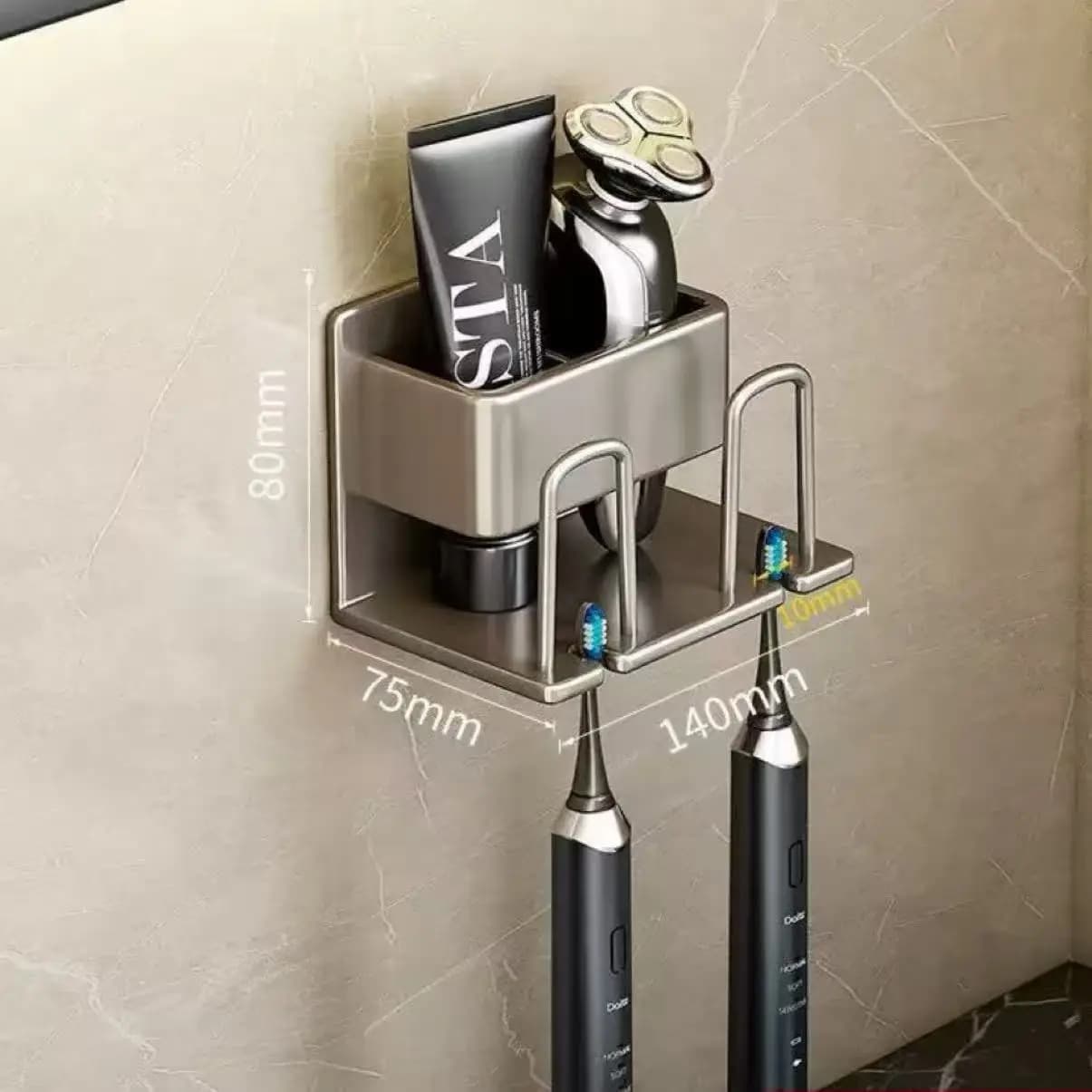 Porta spazzolino in metallo Porta dentifricio in alluminio senza punzonatura Portaoggetti da bagno a parete Organizzatore di accessori per il bagno