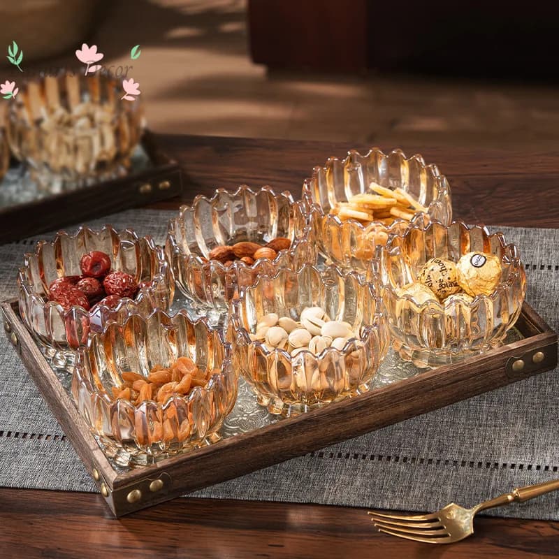 Solid wood glass fruit plate living room household light luxury high-end dried fruit plate snack candy