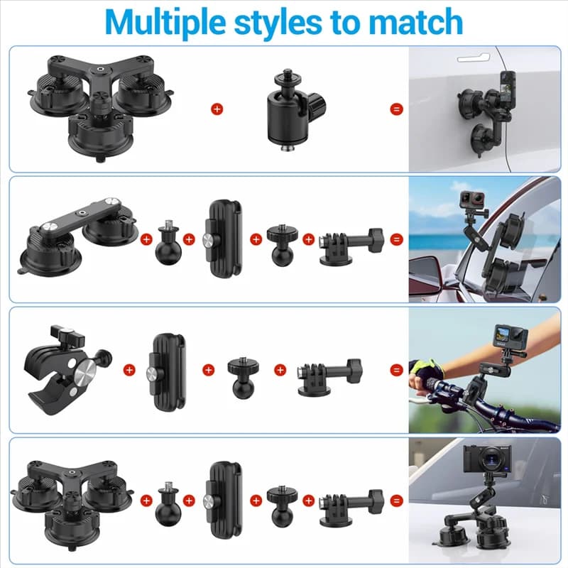 Supporto per auto di aspirazione JABS per Insta360 X5, X4, X3, One RS,R per kit di montaggio a ventosa per fotocamera Gopro per selfie stick per action camera