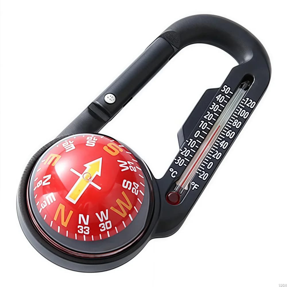 Bussola 3-in-1 con Termometro e Moschettone, Portachiavi Robusto e Portatile, Bussola Multifunzionale Durevole, Gancio per Chiavi da Alpinismo