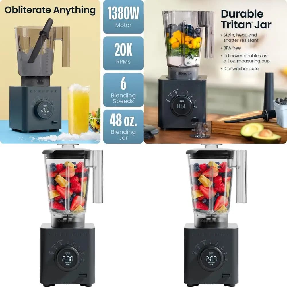 48 oz High Power Blender, 1380W Motor, Ice Trite, Walnuts, Frozen Fruit, Automatic Mixing, Includes Tamper and scraper