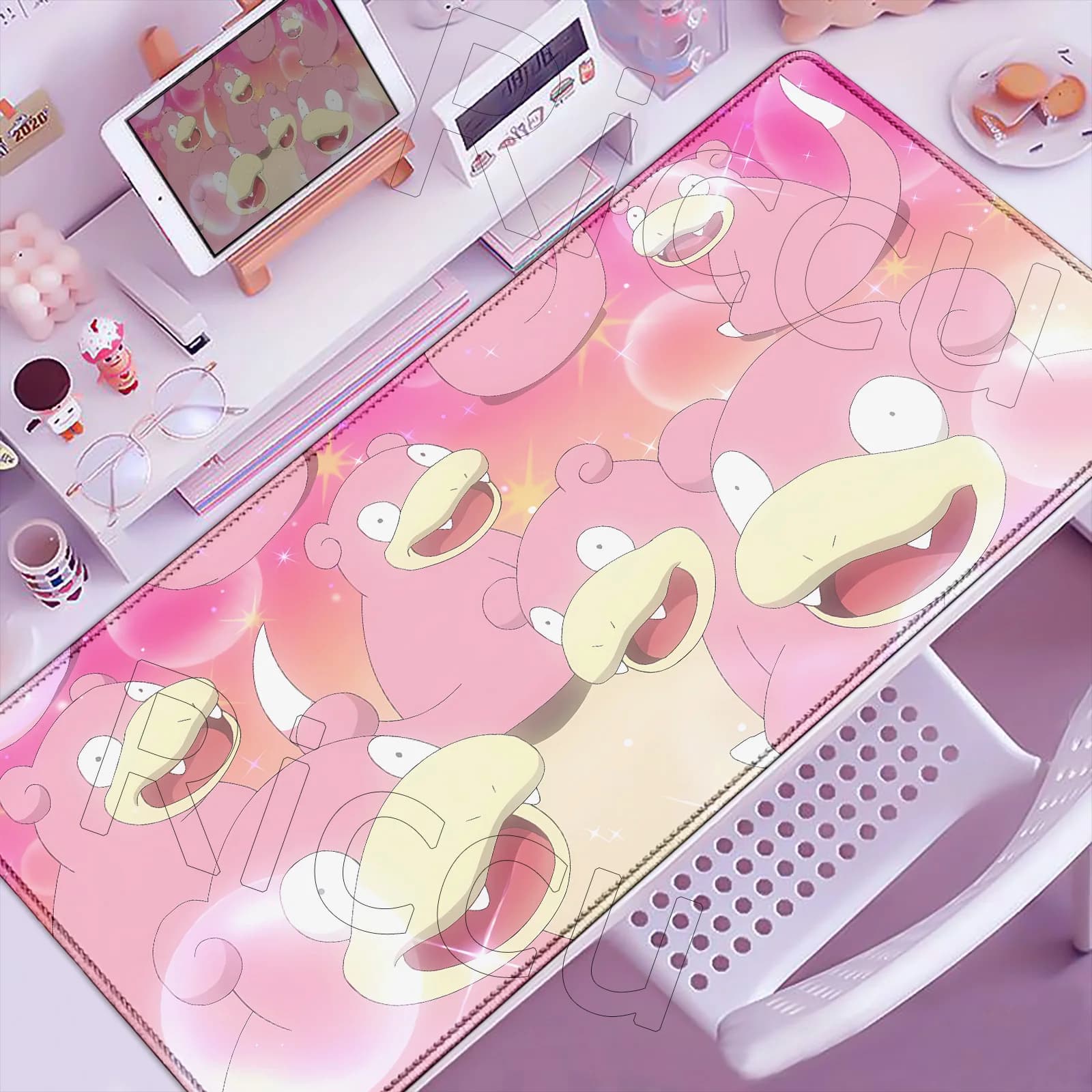 Mouse mat with large HD printing, cute Pokemon Slowpoke mouse mat, anti-slip rubber desk mat, mouse mat with locked edge, adorable office mouse mat, gaming mat