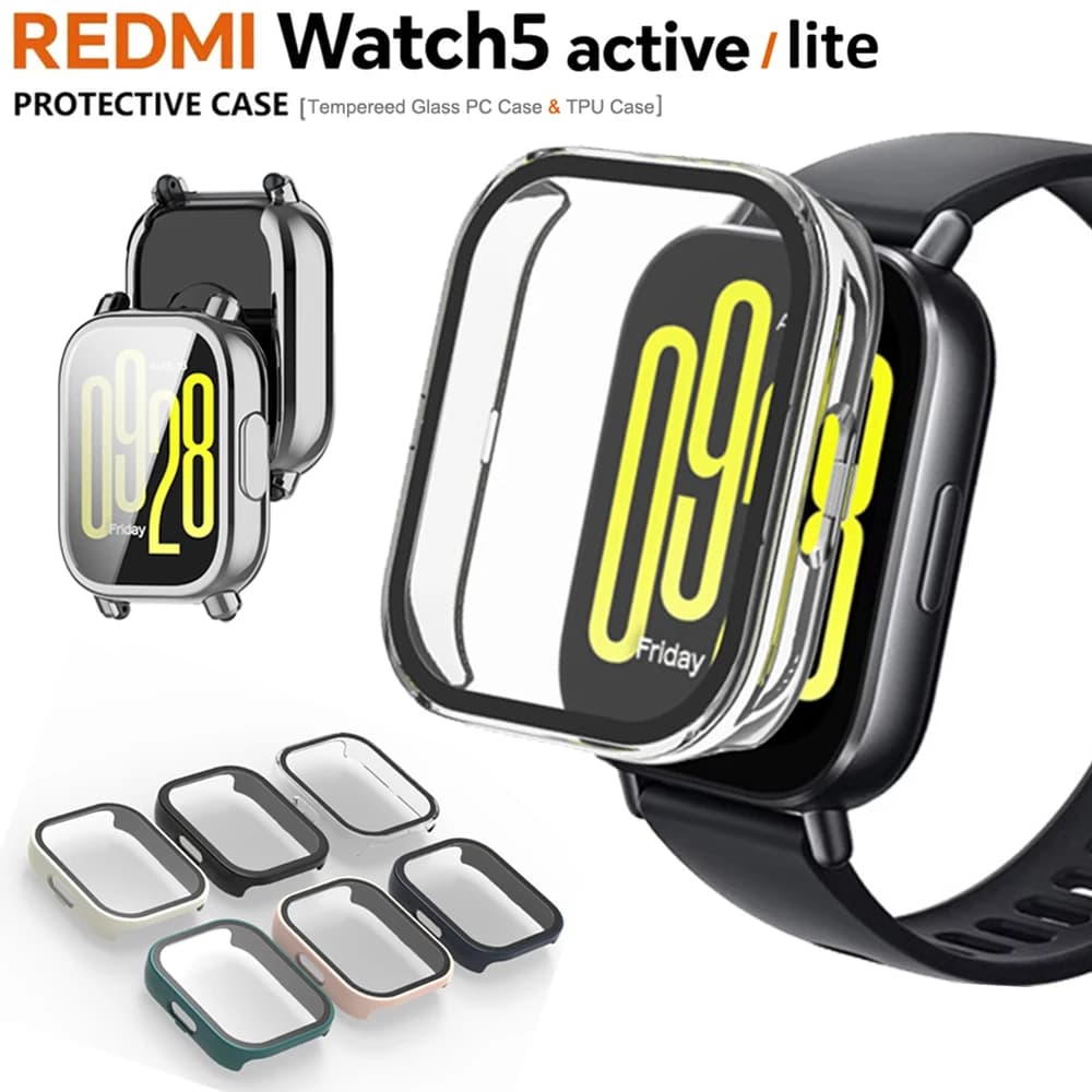 Tempered Glass Case + PC for Xiaomi Redmi Watch 5 Active/Lite Cover Soft TPU Screen Guards for Redmi Watch 2030