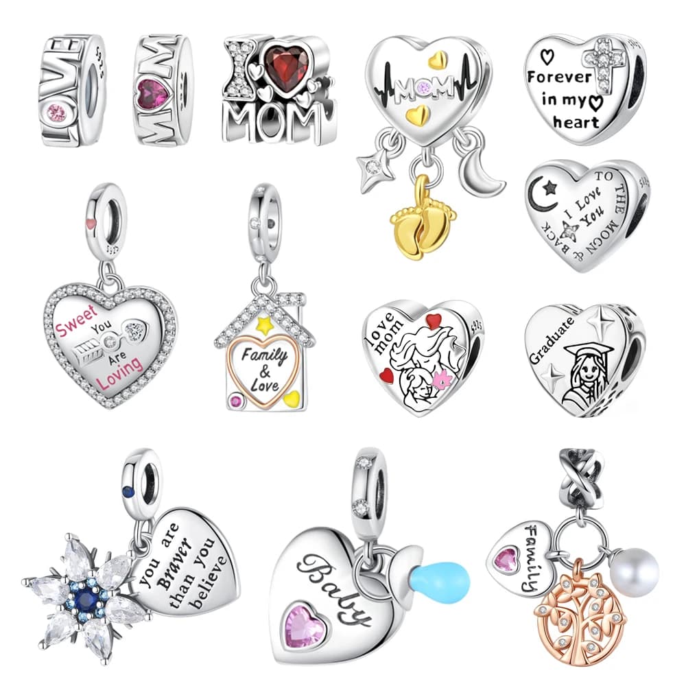Ciondolo a forma di cuore con nome personalizzato in argento sterling 925 della serie Text, con scritta 'I Love You Mommy', adatto per braccialetti e collane fai da te, regalo raffinato.