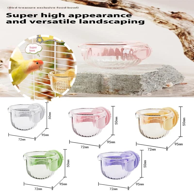 1pc Uccelli trasparenti Appeso Gabbia Ciotola Uccelli da compagnia Piatto Tazza Anti-ribaltamento Alimentazione fissa Alimentare Bere Alimentatore per mangiatoie per parrocchetti