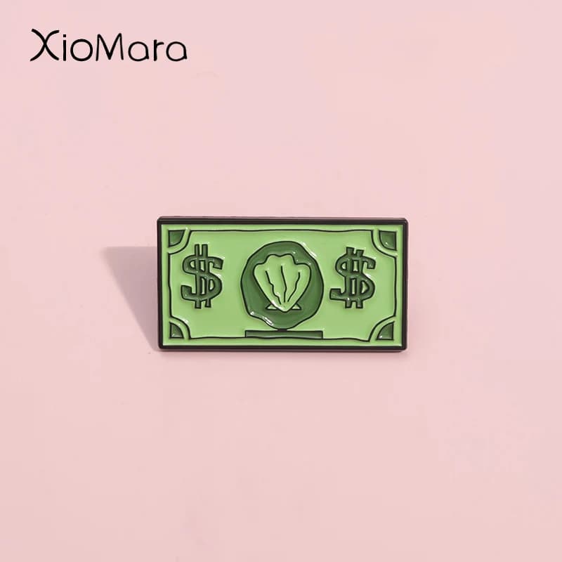 Green USD Symbol Enamel Pin Custom Wealth Money Cartoon Cute Anime Currency Brooches Lapel Badges Jewelry Kid Fans Gift