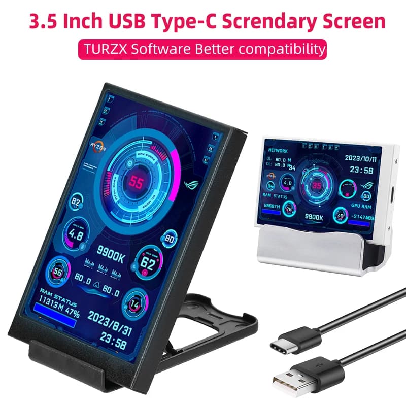 3.5 Inch IPS TYPE-C 328*480 CPU computer monitor GPU RAM HDD USB LCD display case freely AIDA64