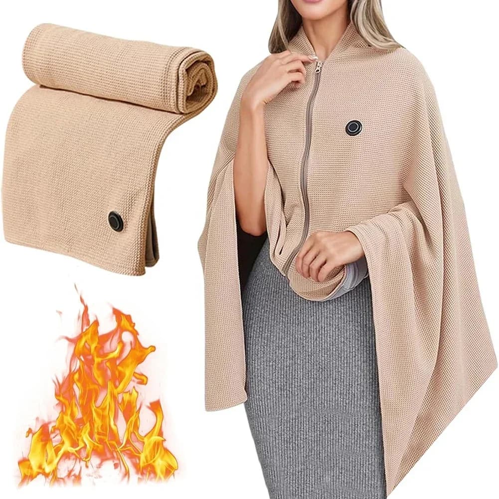 Scialle riscaldato per donna Sciarpa coperta elettrica morbida alimentata tramite USB con design con cerniera Mantiene caldo all'interno e all'esterno