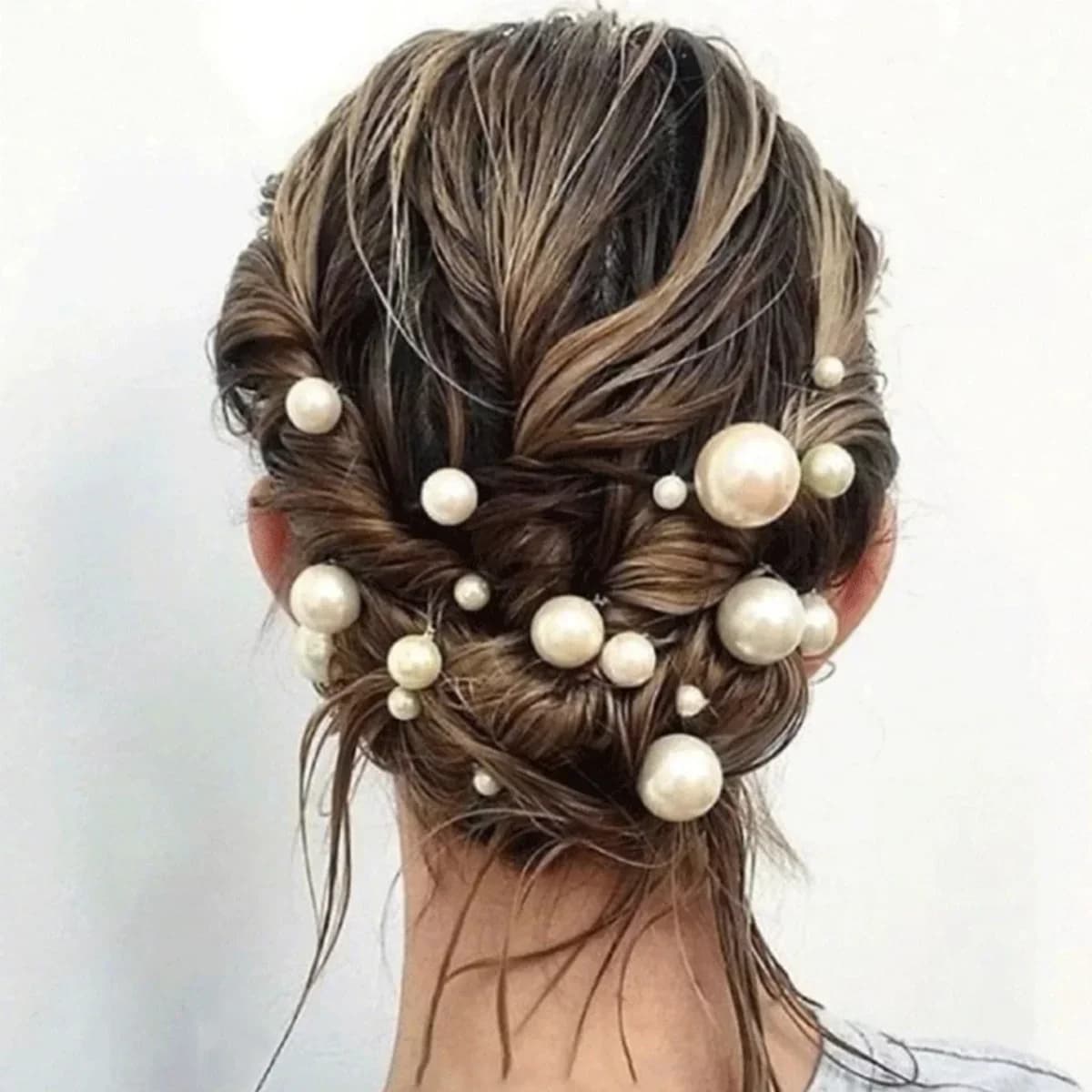 18 pcs bridal fork U-shaped metal rods with simulated pearl tiara hair accessories elegant updo tools for women