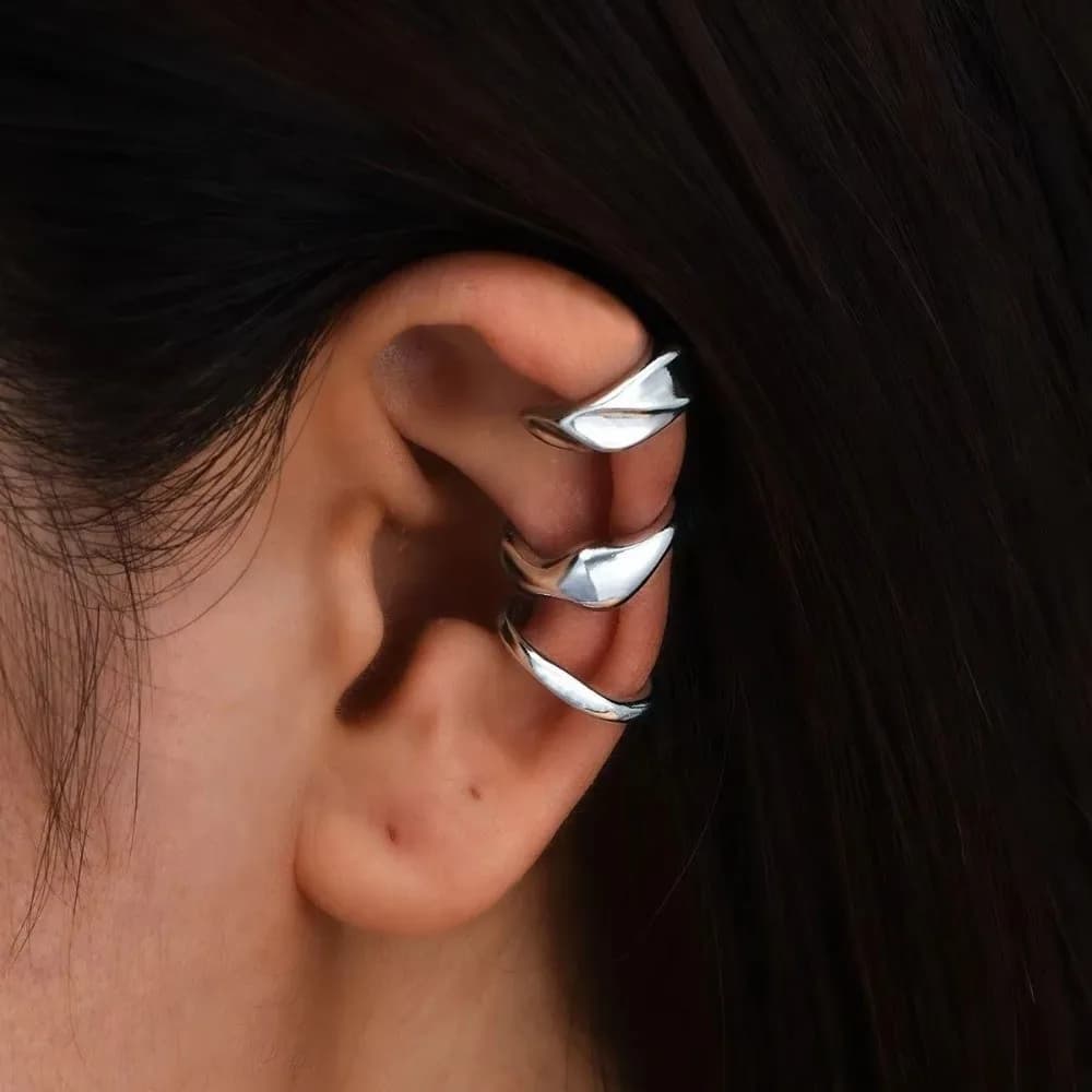 3pcs Set Irregular Molten Ear Cuff Set Alloy Gold Liquid Metal Helix Cartilage Clip Fake Piercing Women Earrings