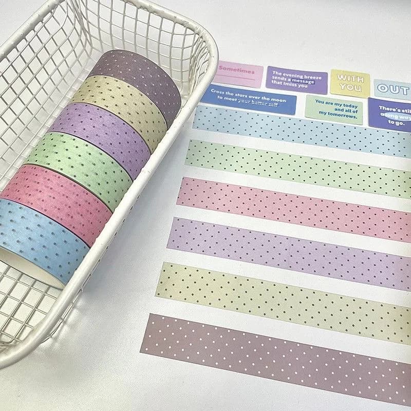 Hot Original 6pcs/Pack Kawaii Basic Dot Decorative Tape Set DIY Hand Book Scrapbook Journal Material School Stationery