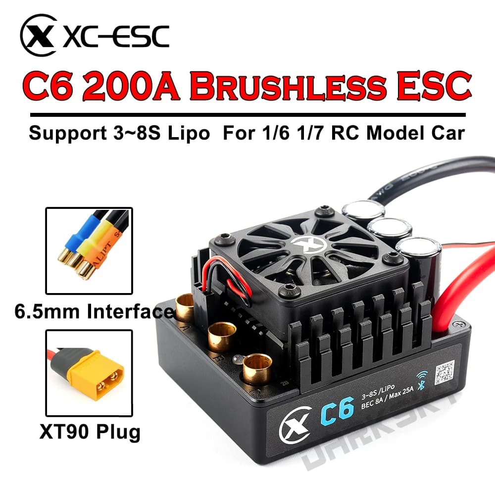 XC-ESC C6 200A Brushless ESC Supporto 3S ~ 8S Lipo Batteria Per 1/7 1/6 RC Modello di Auto Desert Truck Monster Truck Accessori