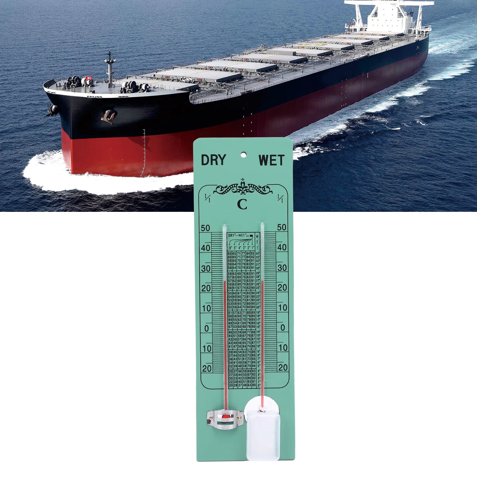 High Precision Marine Psicrometer for Wood and Plastic Composites, Thermometer Bulb Hygrometer Dry/Umide for Boats