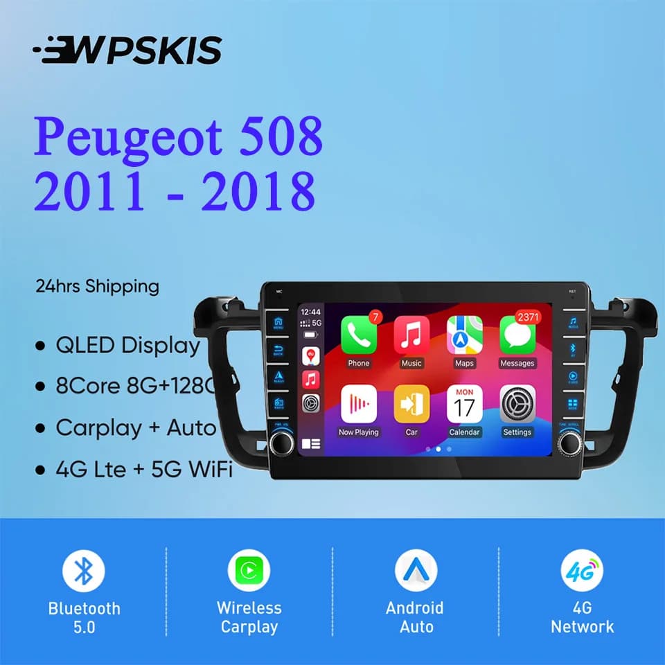 8G Ram 128GB Android 14 Autoradio Video Audio A/V Music DVD player GPS Navi Per Peugeot 508 2011 2015 Carplay Auto DSP RDS