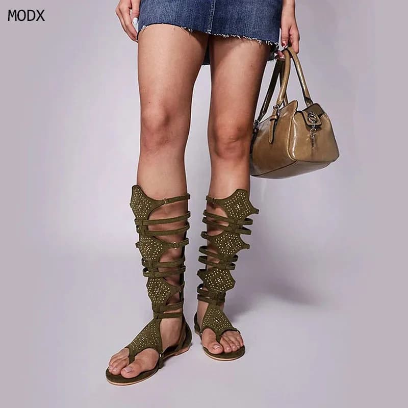 2025 Gladiator Ladies Sandals Summer Ladies Beach Shoes Mid-Top Women'S Sandals Creative Styling Design Casual Sandals 44