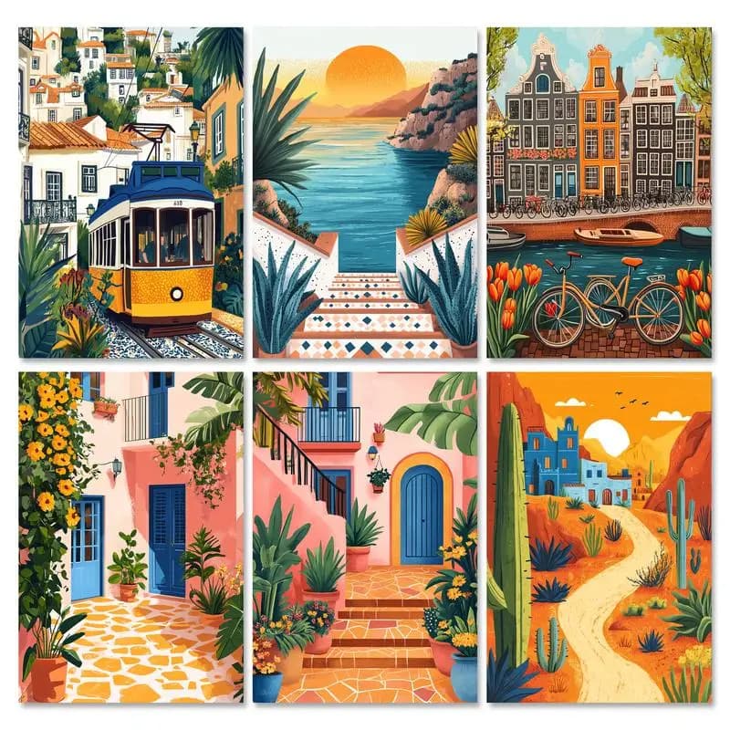 RUOPOTY Frame Illustration Picture Diy Painting By Numbers For Adults Kits Sunset Acrylic Paint On Canvas For Home Decors Diy Gi