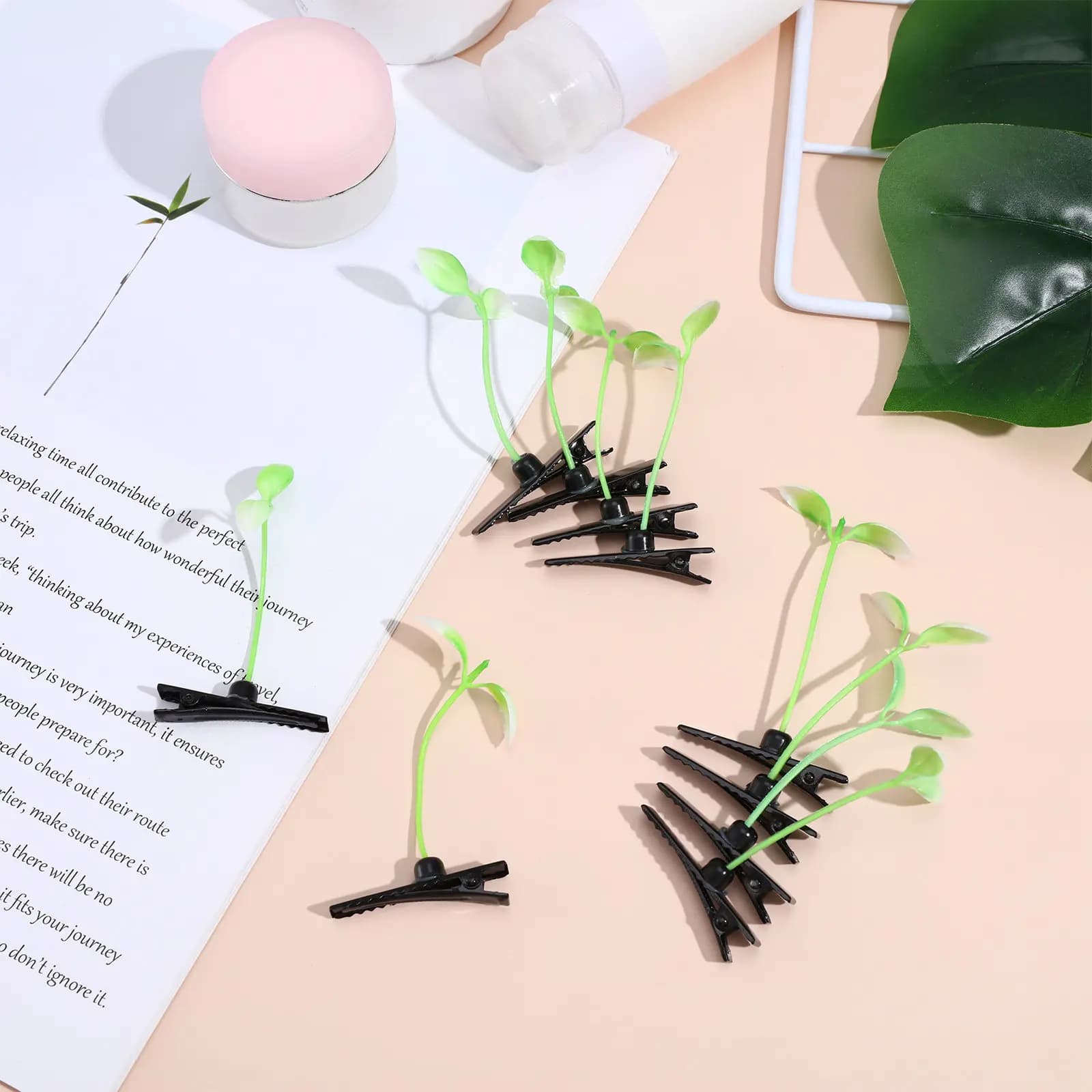10 hair clips for women in the shape of a sprout, elegant and delicate, for parties, school, festival, to be worn on hats and bands for hair, green