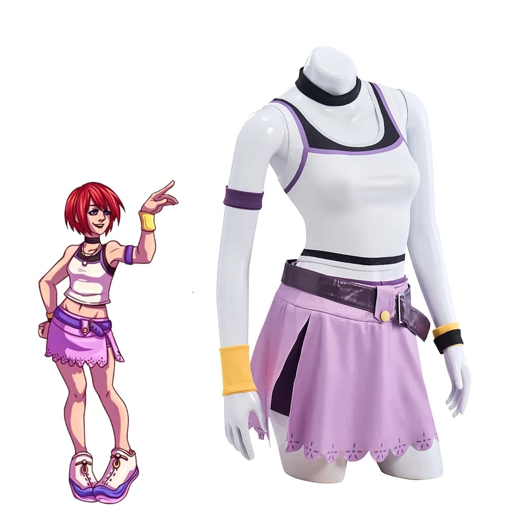 Costume Cosplay Kingdom Hearts Kairi, Set Vestito Sexy Viola, Top a Canotta e Gonna Kairi, Abito da Festa di Halloween per Donne