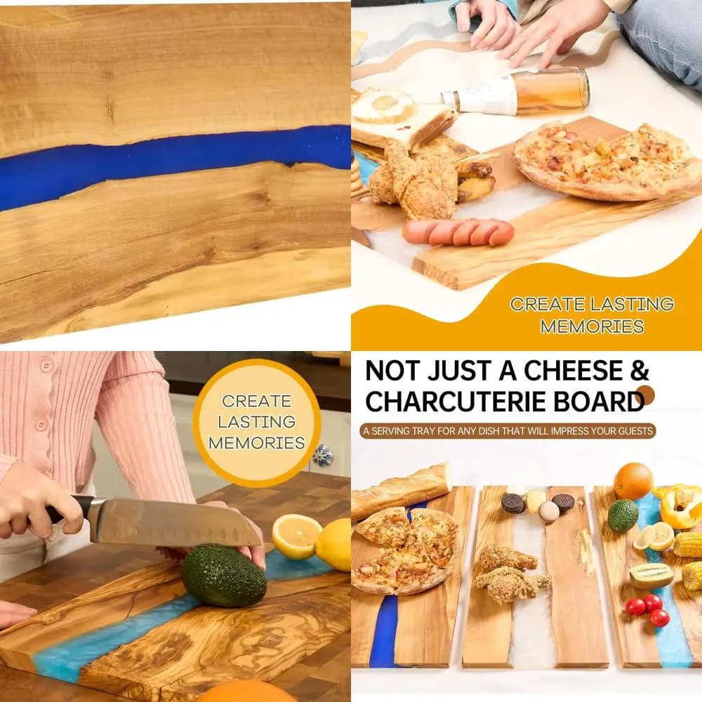 Luxury cutter for Italian olive wood cheeses and meats with resin, multipurpose cutting surface for meat, vegetables and fruit