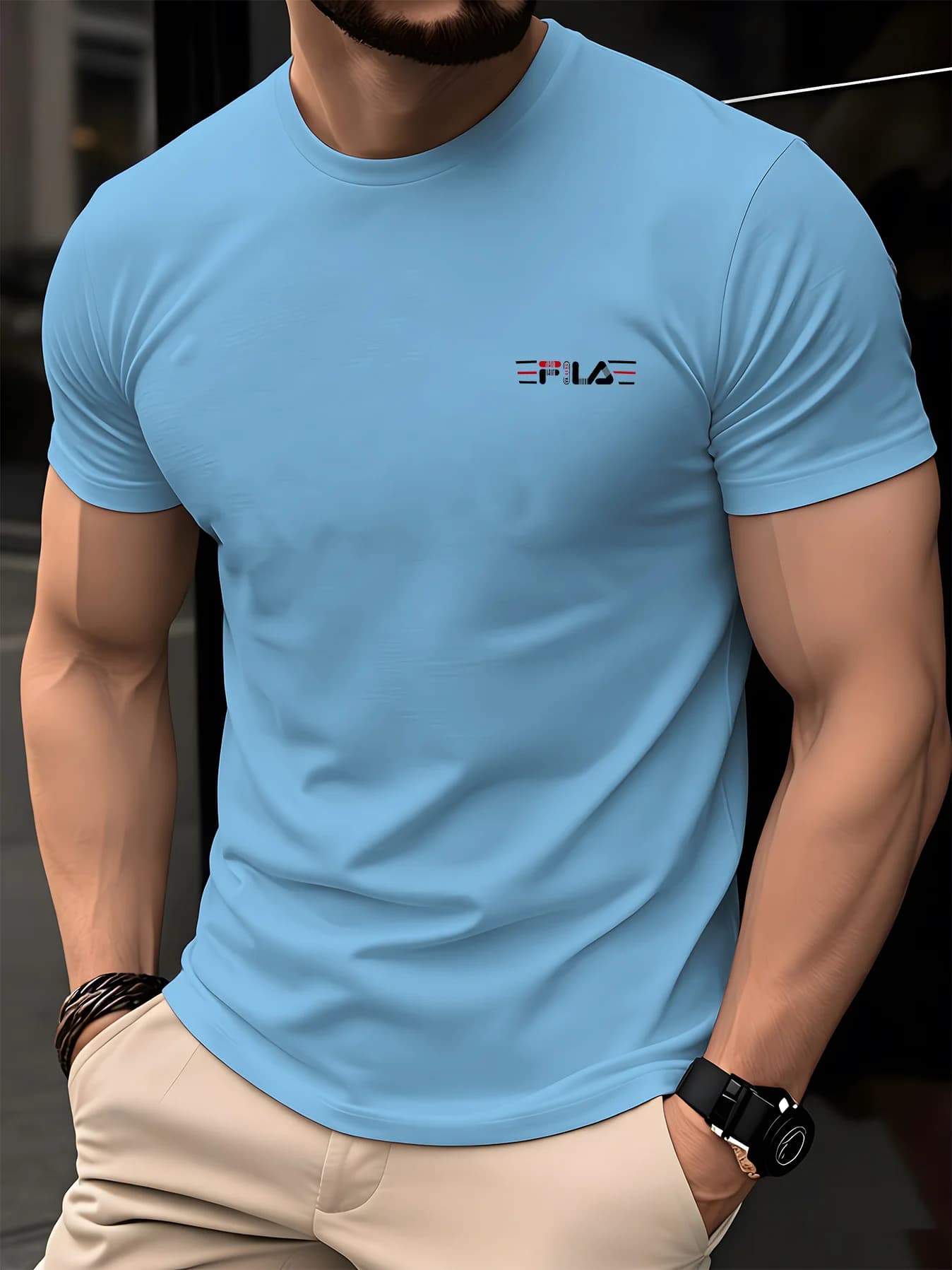 Men's T-shirt short sleeved summer slim fit round neck breathable T-shirt short sleeved simple pattern printed versatile T-shirt