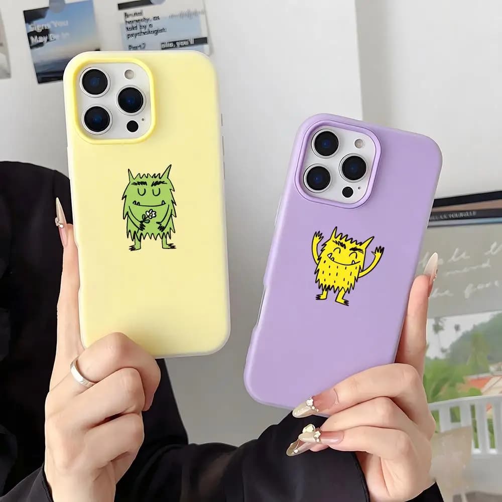 Custodia per telefono E-Emotional Monster effetto gelatina 2 in 1 a doppio strato, con design dopamine, compatibile con iPhone 17/16/15/14/13/12