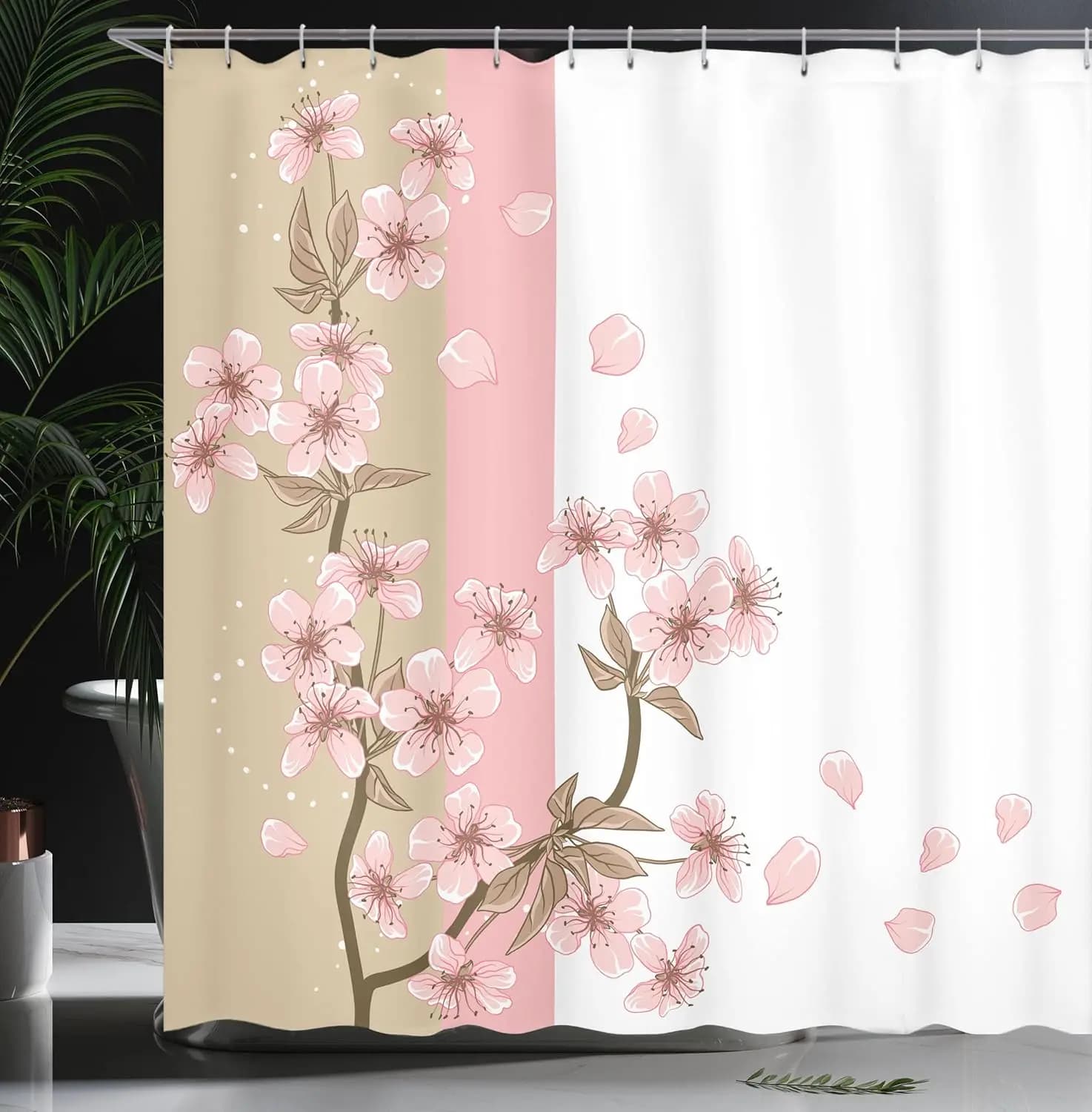 Tenda da doccia giapponese Casa da fattoria Decorazioni per il bagno Romantico Sakura Bloom Fiore Petalo Primavera Natura orientale Tessuto a tema