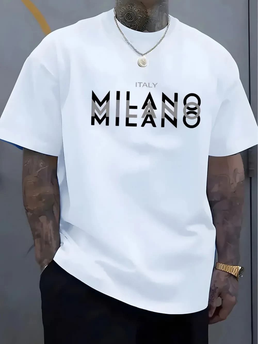 Men New Summer Fashion Letter Shadow Pattern Loose T-shirt 100% Pure Cotton - Suitable for Daily Outdoor Sports and Casual Wear