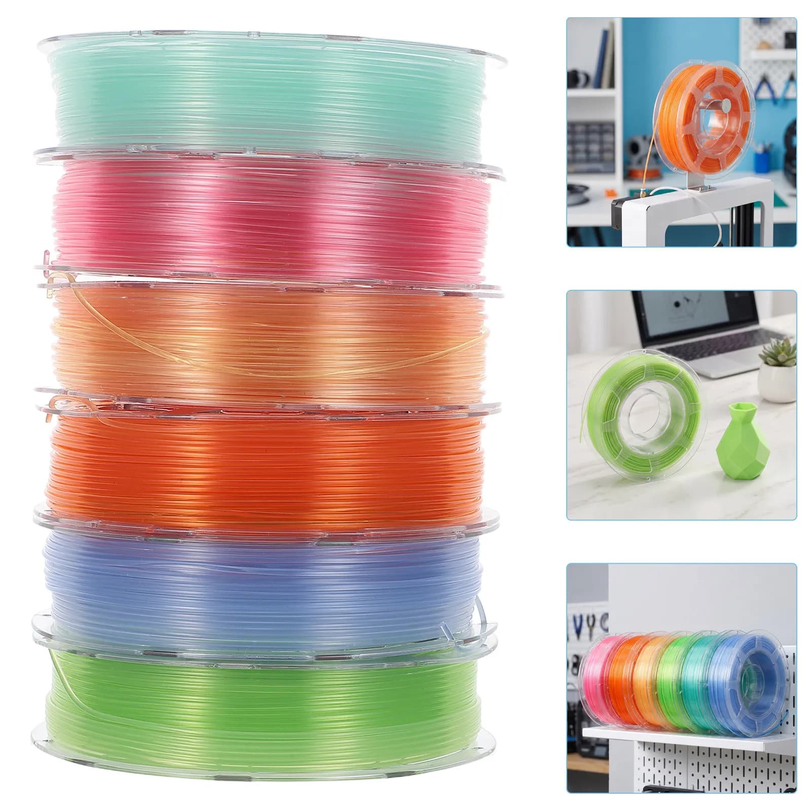 6 Rolls Rainbow Pla Filament Bundle Transparent Pastel Multicolor 3D Printer Supply Color Change 3D Printing Filament for DIY