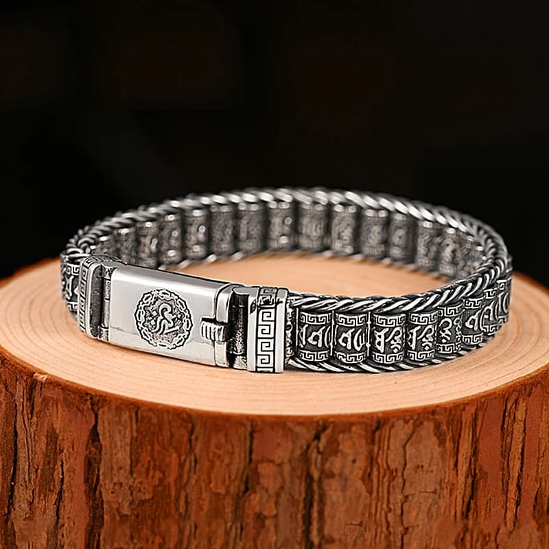 Braccialetti creativi fatti a mano da uomo Scrittura buddista fortunata Girare perline Retro Mantra a sei caratteri Gioielli di moda personalizzati Acce