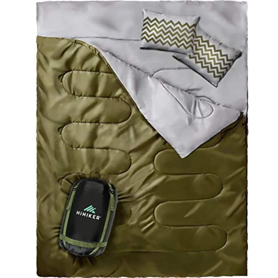 Sacco a Pelo Doppio Queen Size XL - per Campeggio, Escursionismo, Backpacking e Climi Freddi, Portatile, Impermeabile e Leggero - 2 Persone