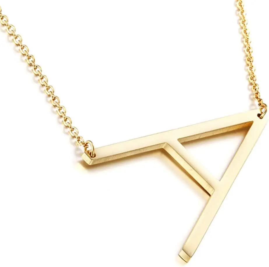 Collana con Iniziale Grande in Acciaio Inossidabile Placcato Oro 18K per Donne